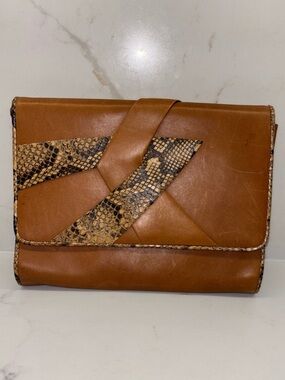 Vintage Holt Renfrew Made in Italy Brown Leather & Black Snakeskin Clutch Purse